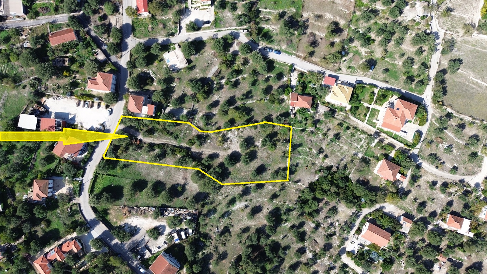 Aerial view with location and border of land for sale in Ithaca Greece Stavros