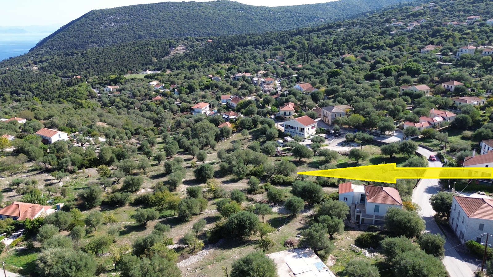 Aerial view and location of land for sale in Ithaca Greece Stavros