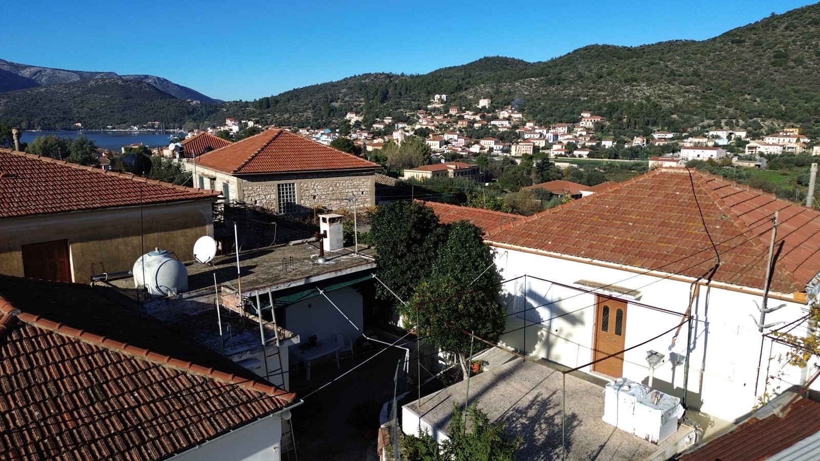 Aerial view of house for sale in Ithaca Greece, Vathi