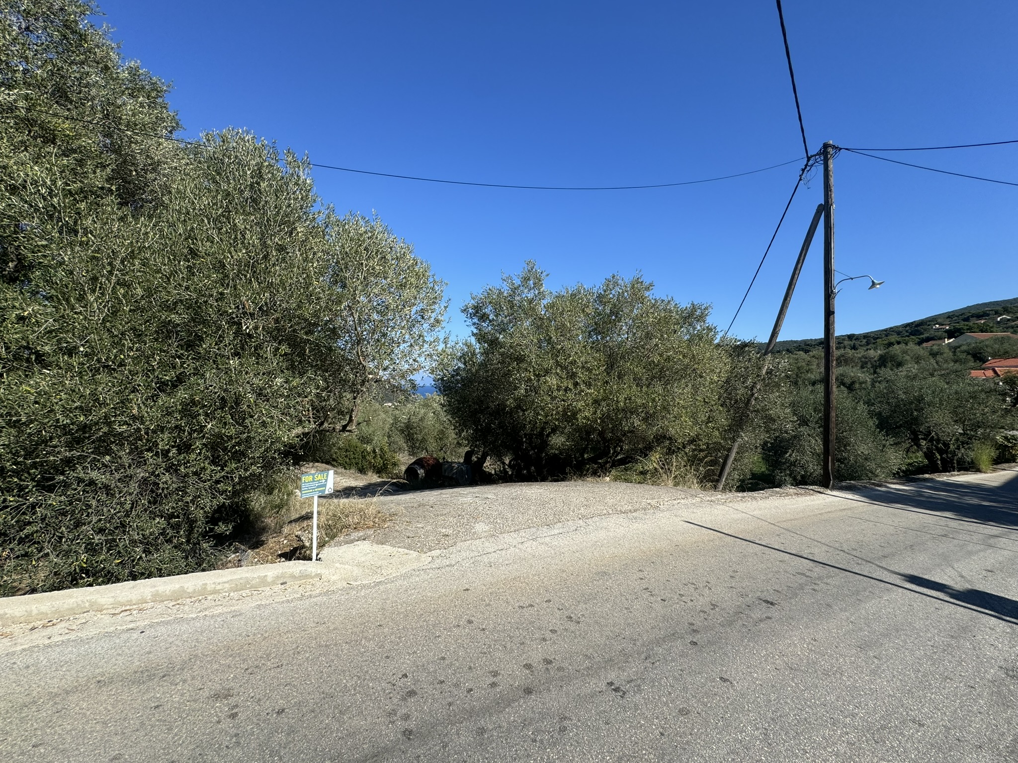 Road view of land for sale in Ithaca Greece, Stavros