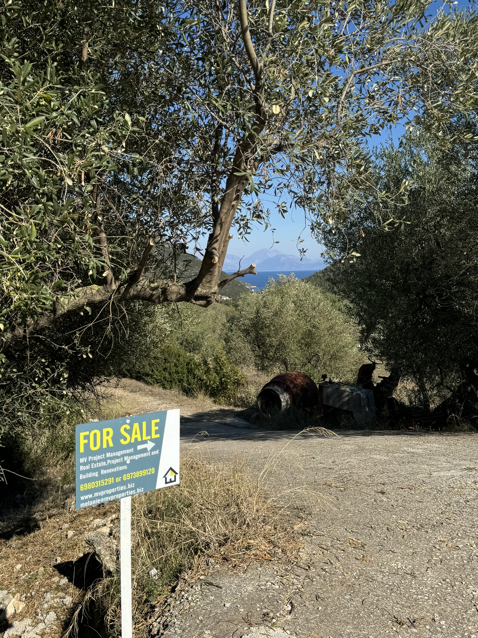 Road view of land for sale in Ithaca Greece, Stavros