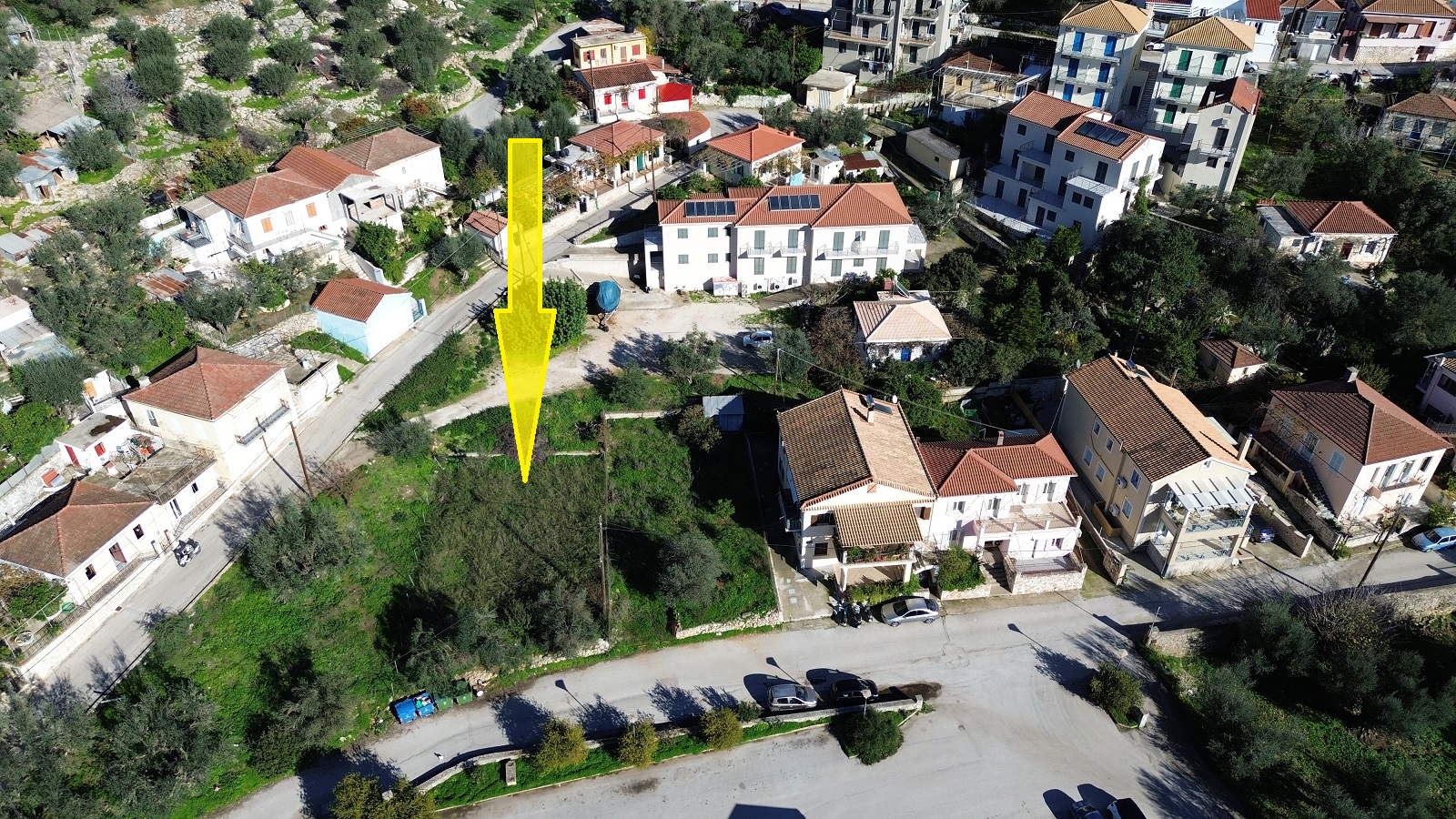 Aerial view and location of land for sale in Ithaca Greece, Vathi