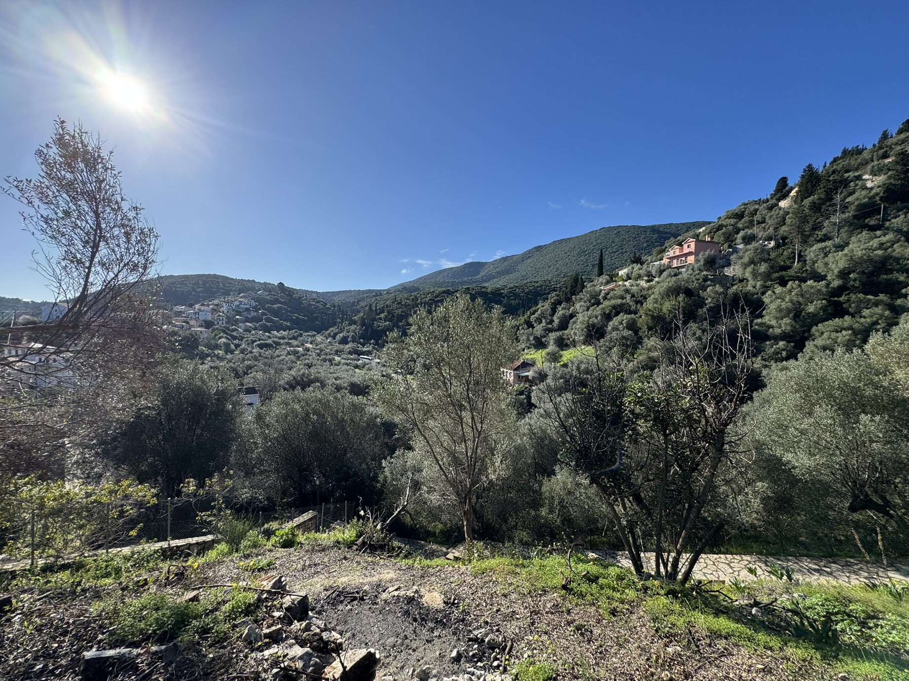 Mountain and village views from land for sale in Ithaca Greece, Kioni