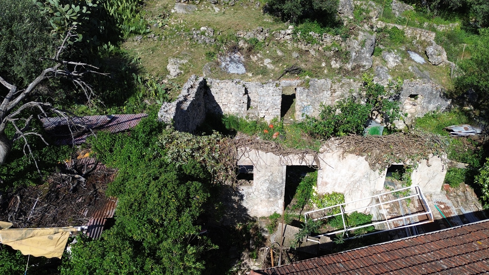 Aerial view of ruin for sale in Ithaca Greece, Vathi