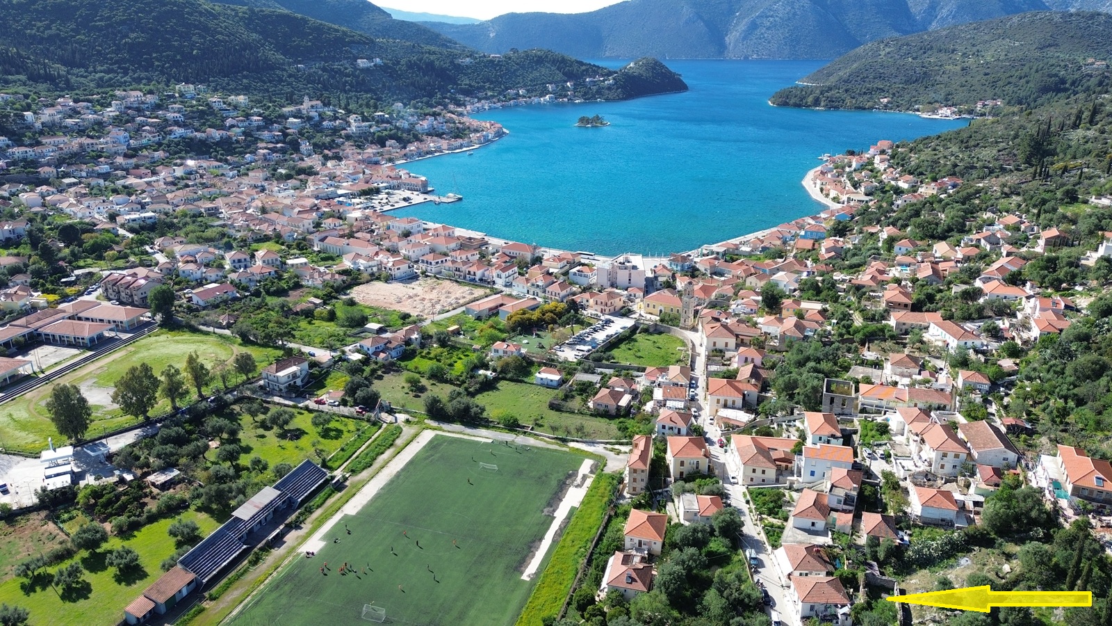 Aerial view and location of ruin for sale in Ithaca Greece, Vathi