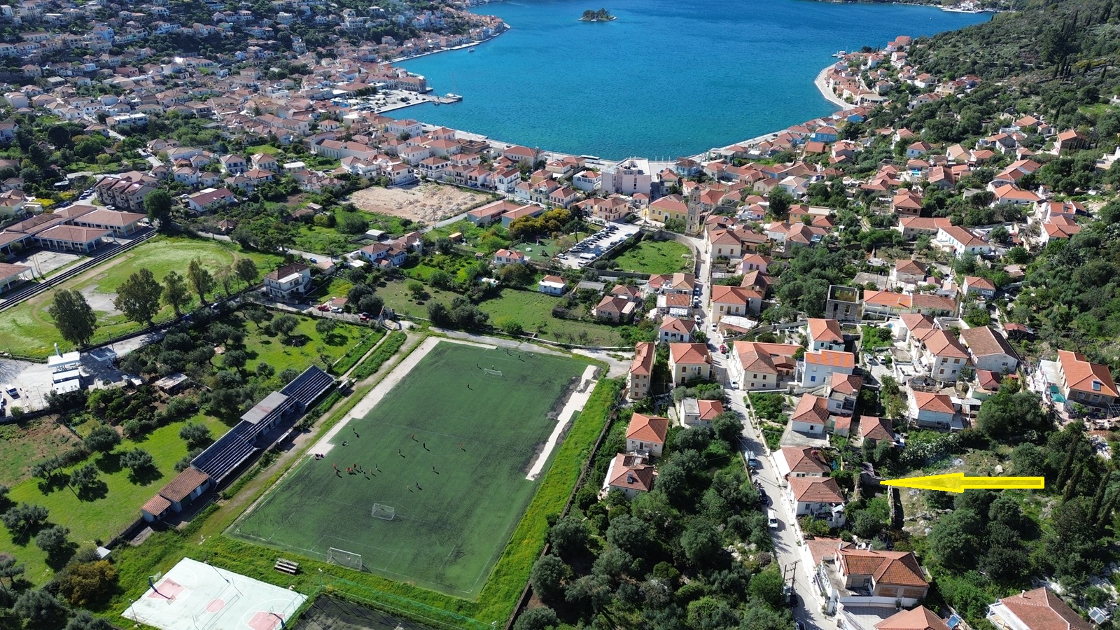 Aerial view and location of ruin for sale in Ithaca Greece, Vathi