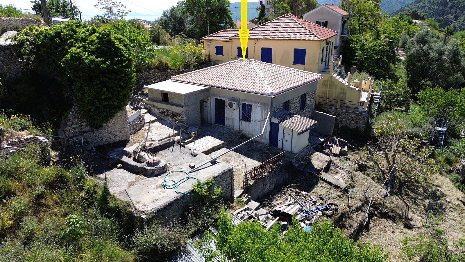 Aerial view and location of house for sale in Ithaca Greece, Exoghi