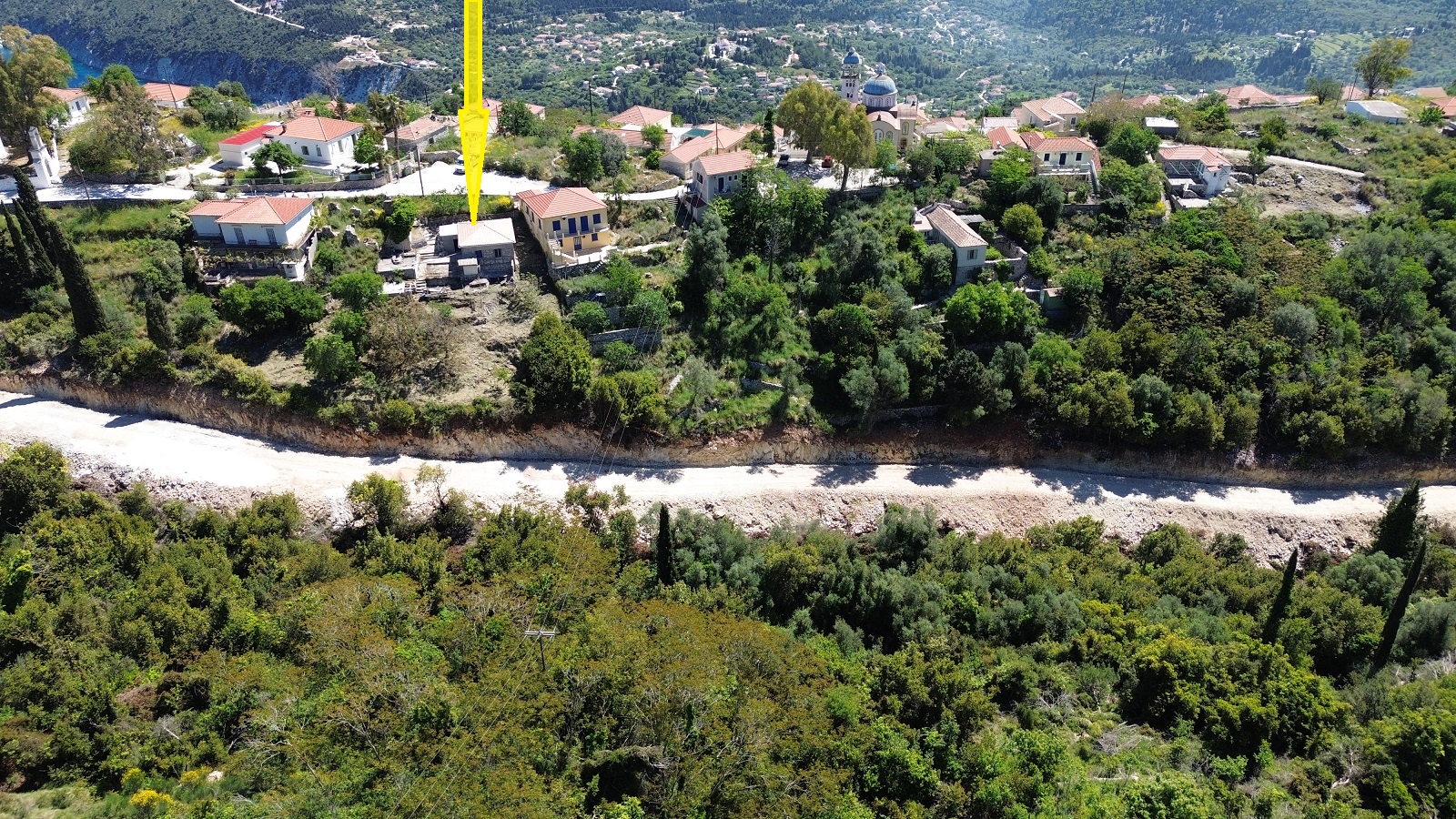 Aerial view and location of house for sale in Ithaca Greece, Exoghi