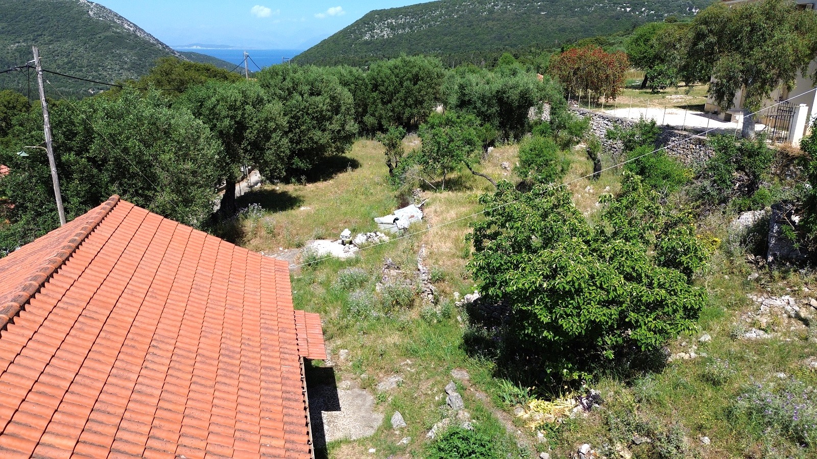 Aerial view of house with garden for sale in Ithaca Greece, Stavros