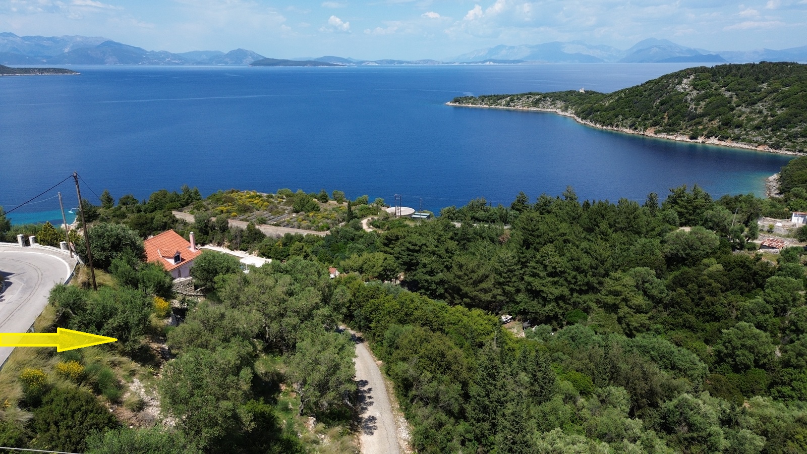 Aerial view and location of land for sale in Ithaca Greece, Kioni