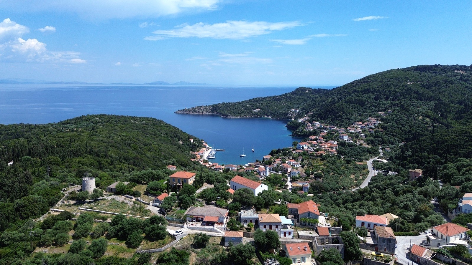 Aerial view with surrounding area of land for sale in Ithaca Greece, Kioni