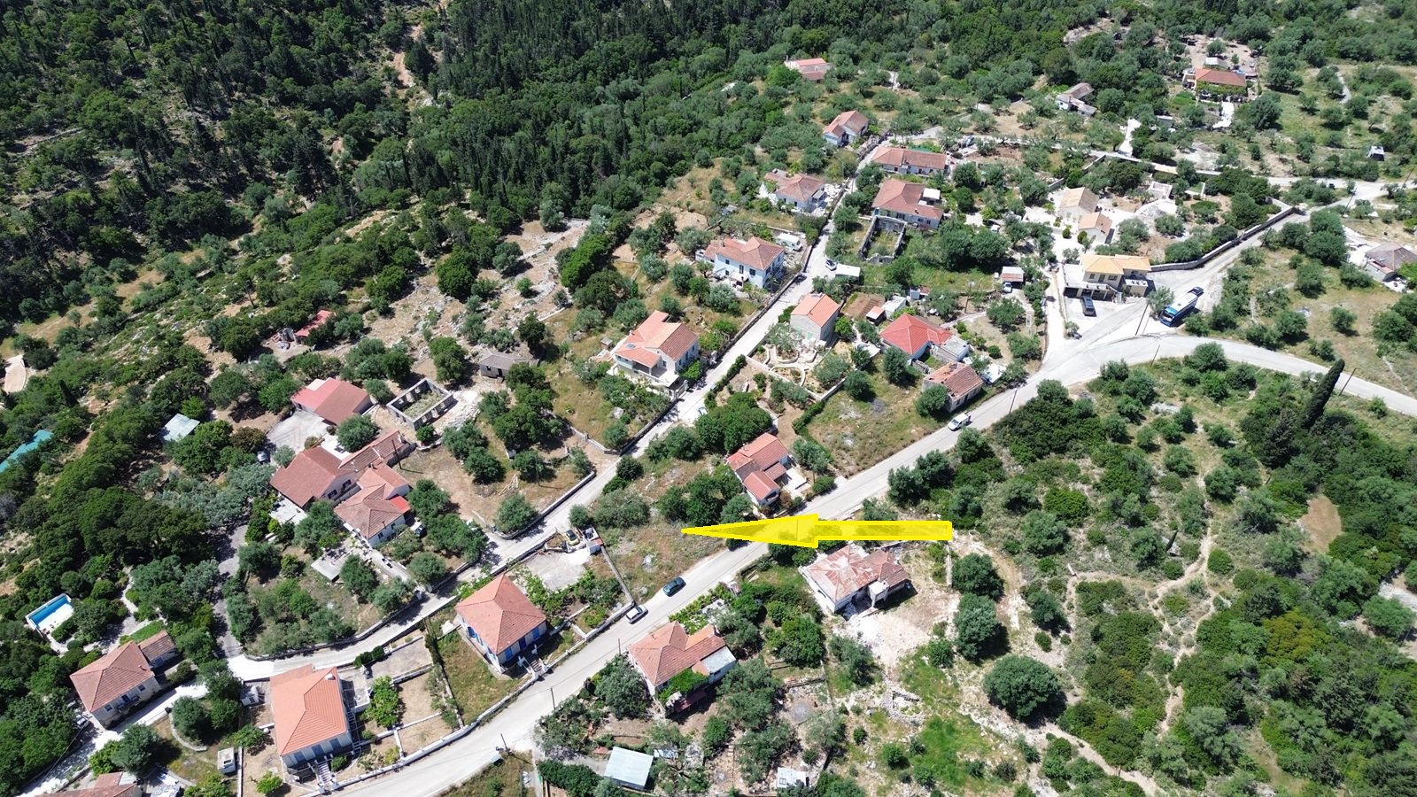 Aerial view and location of house for sale in Ithaca Greece, Lahos