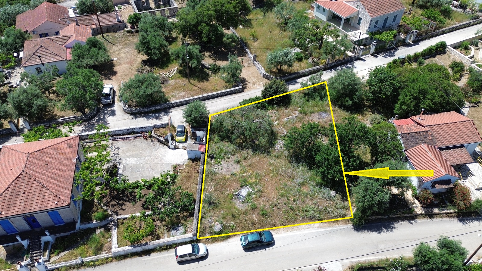 Aerial view and border of land for sale in Ithaca Greece, Lahos