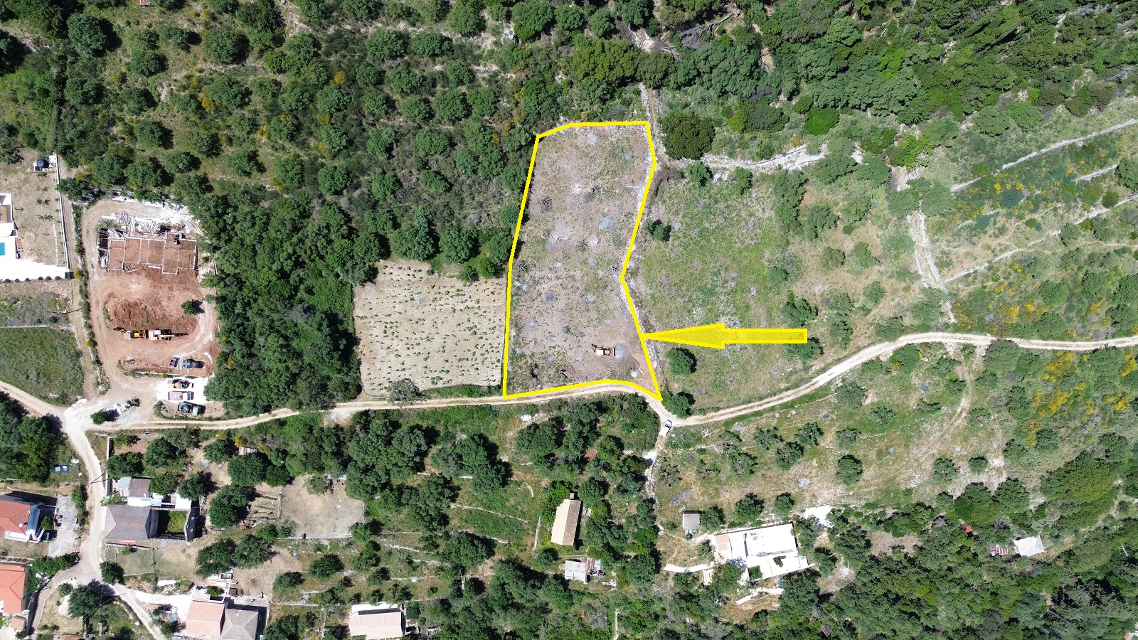 Aerial view with location and border of land for sale in Ithaca Greece, Kolleri