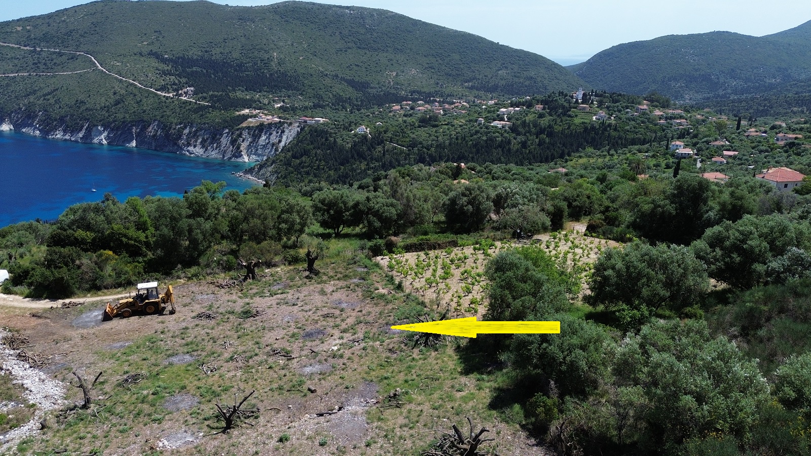 Aerial view and location of land for sale in Ithaca Greece, Kolleri