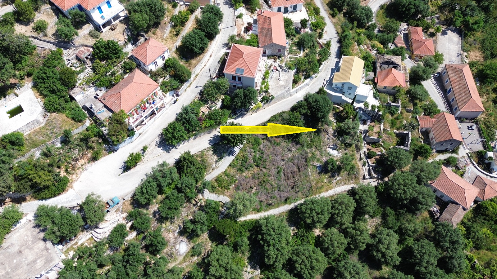 Aerial view and location of land for sale in Ithaca Greece, Kioni