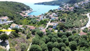 Aerial view and location of land for sale in Ithaca Greece, Kioni