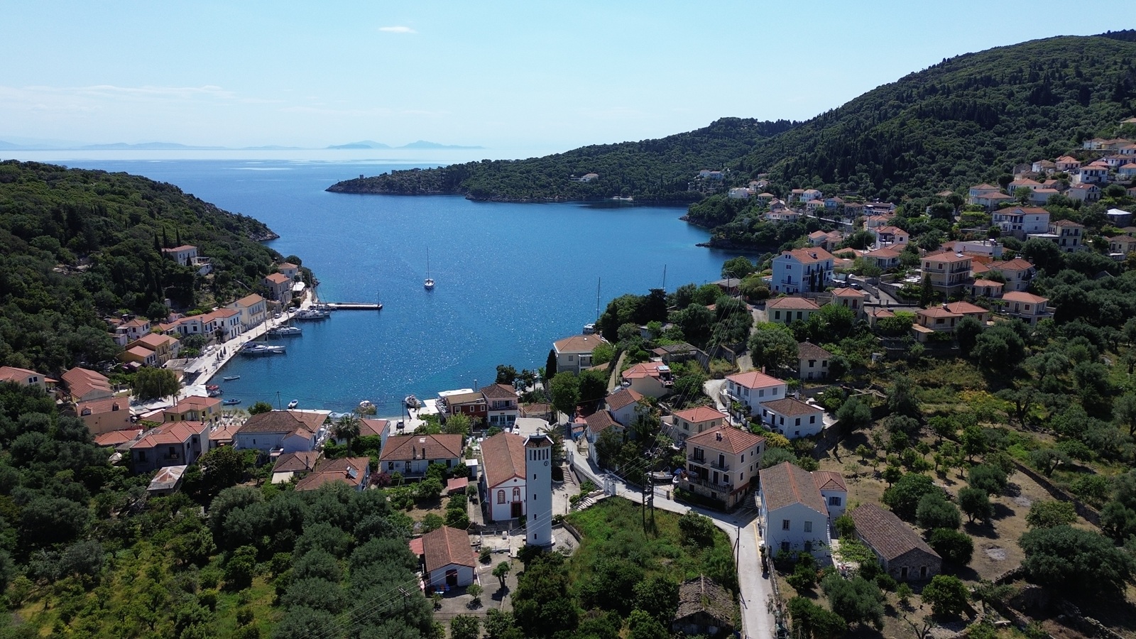 Aerial views of land for sale in Ithaca Greece, Kioni
