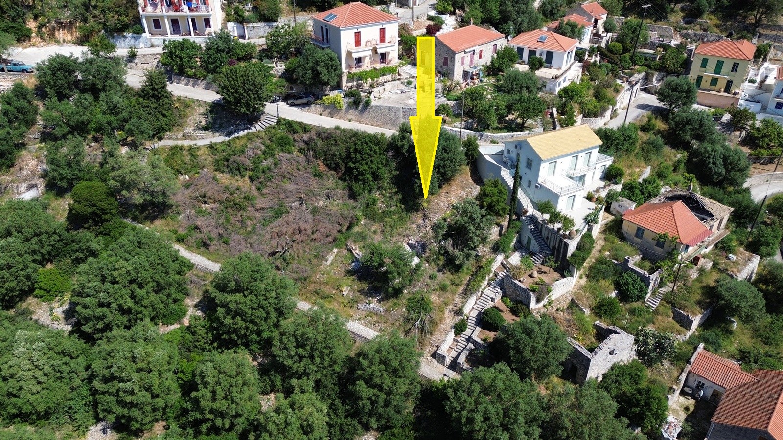 Aerial views and location of land for sale in Ithaca Greece, Kioni