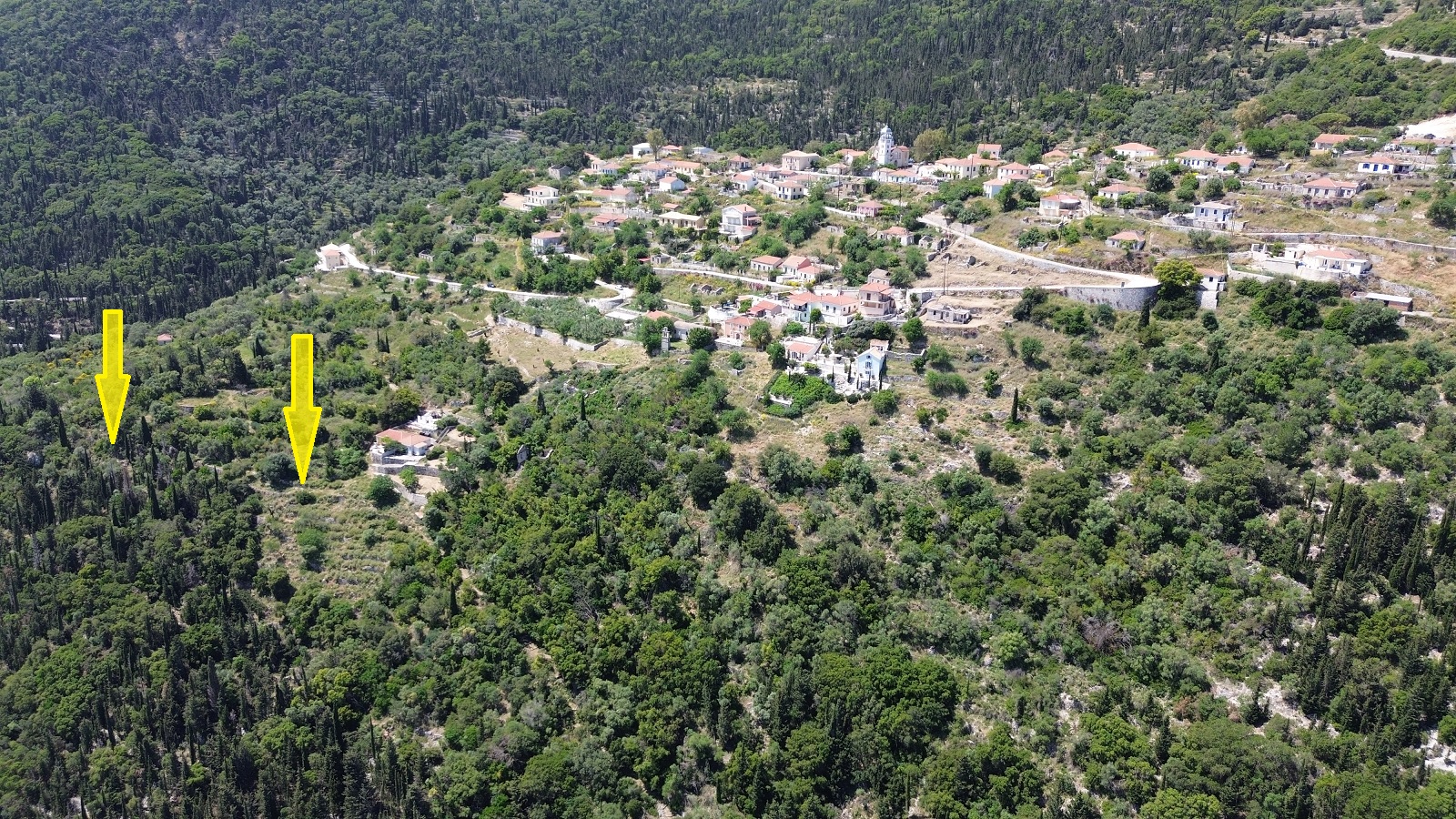 Aerial view with location of land for sale in Ithaca Greece, Exoghi