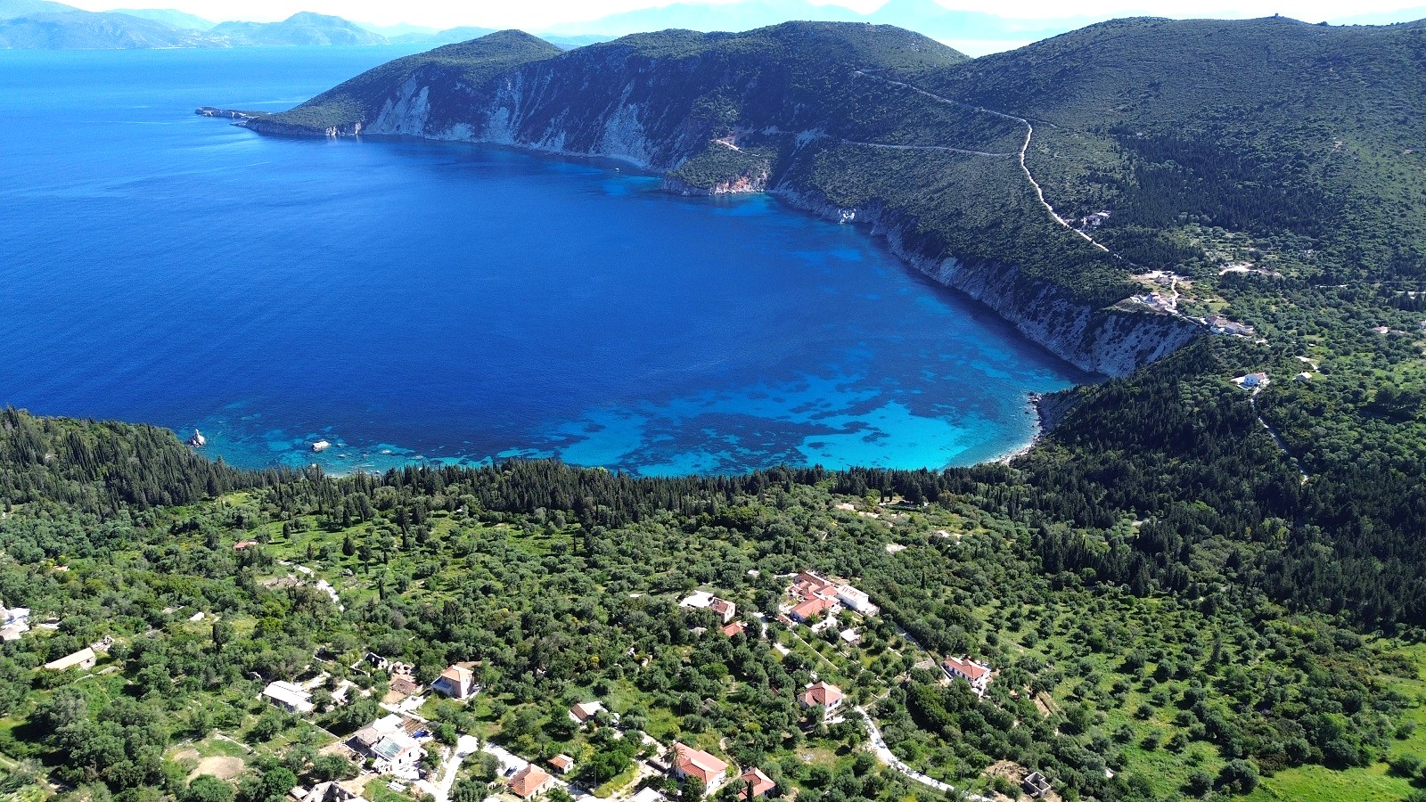 Aerial view with larger area of land for sale in Ithaca Greece, Exoghi