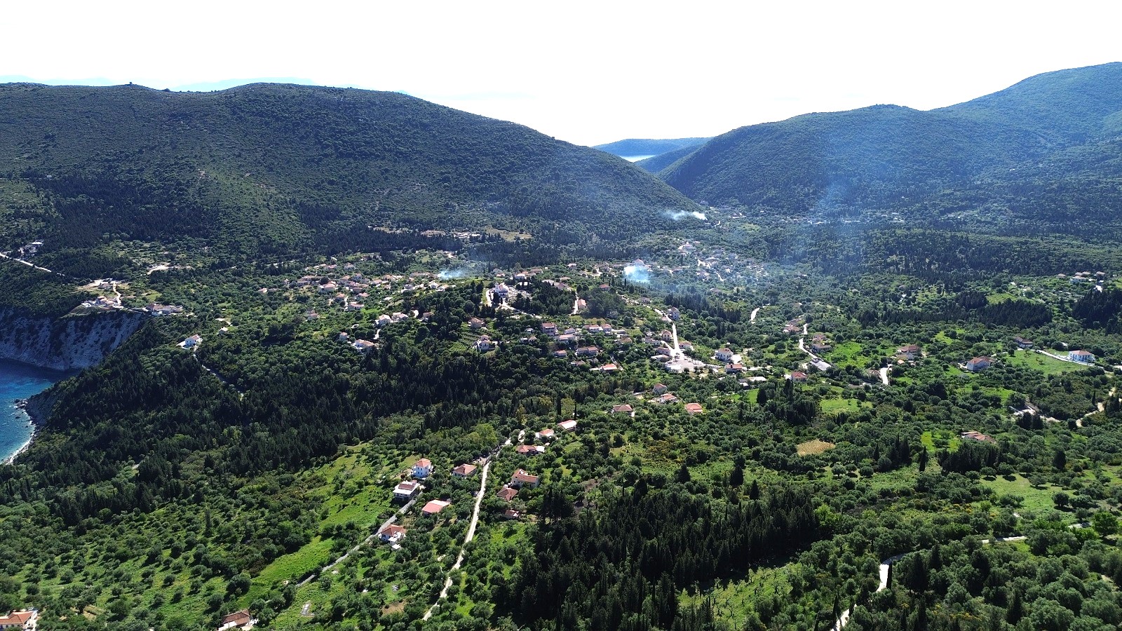 Aerial views with the larger area of land for sale in Ithaca Greece, Exoghi