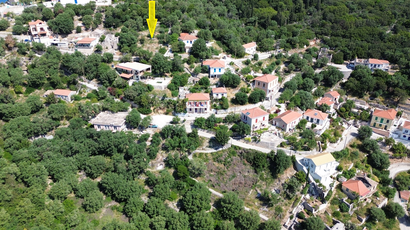 Aerial view and location of land for sale in Ithaca Greece, Kioni
