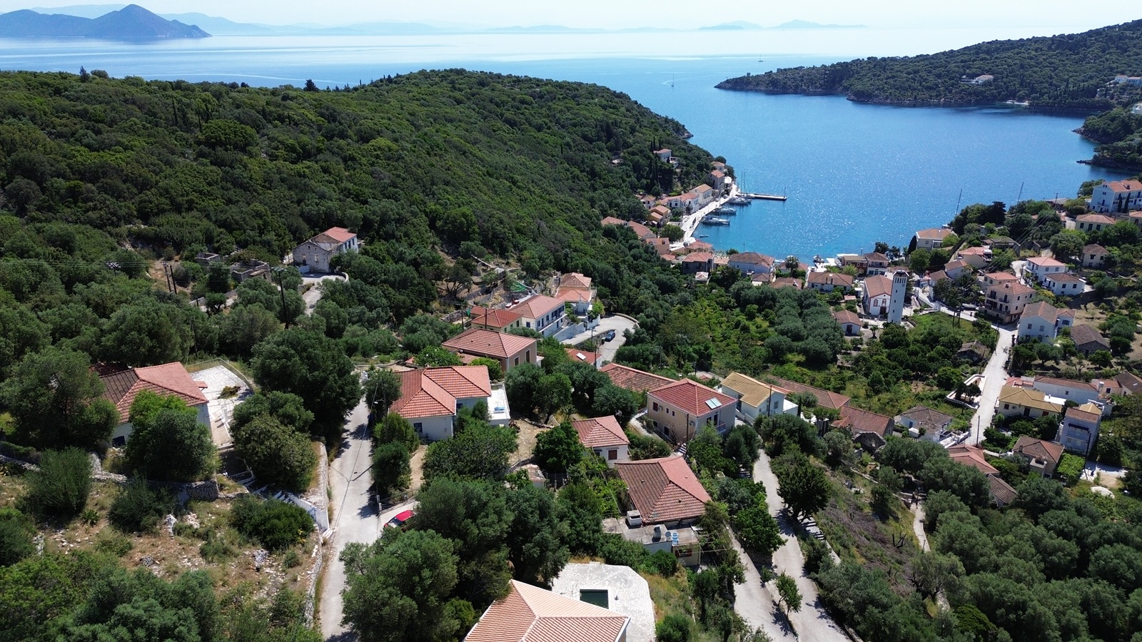Aerial view and location of land for sale in Ithaca Greece, Kioni