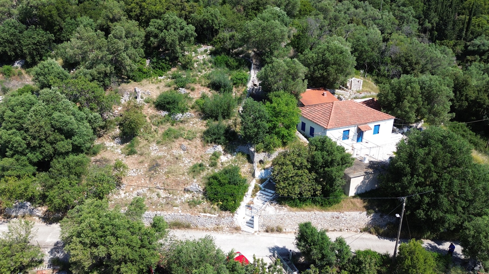 Aerial views of land for sale in Ithaca Greece, Kioni