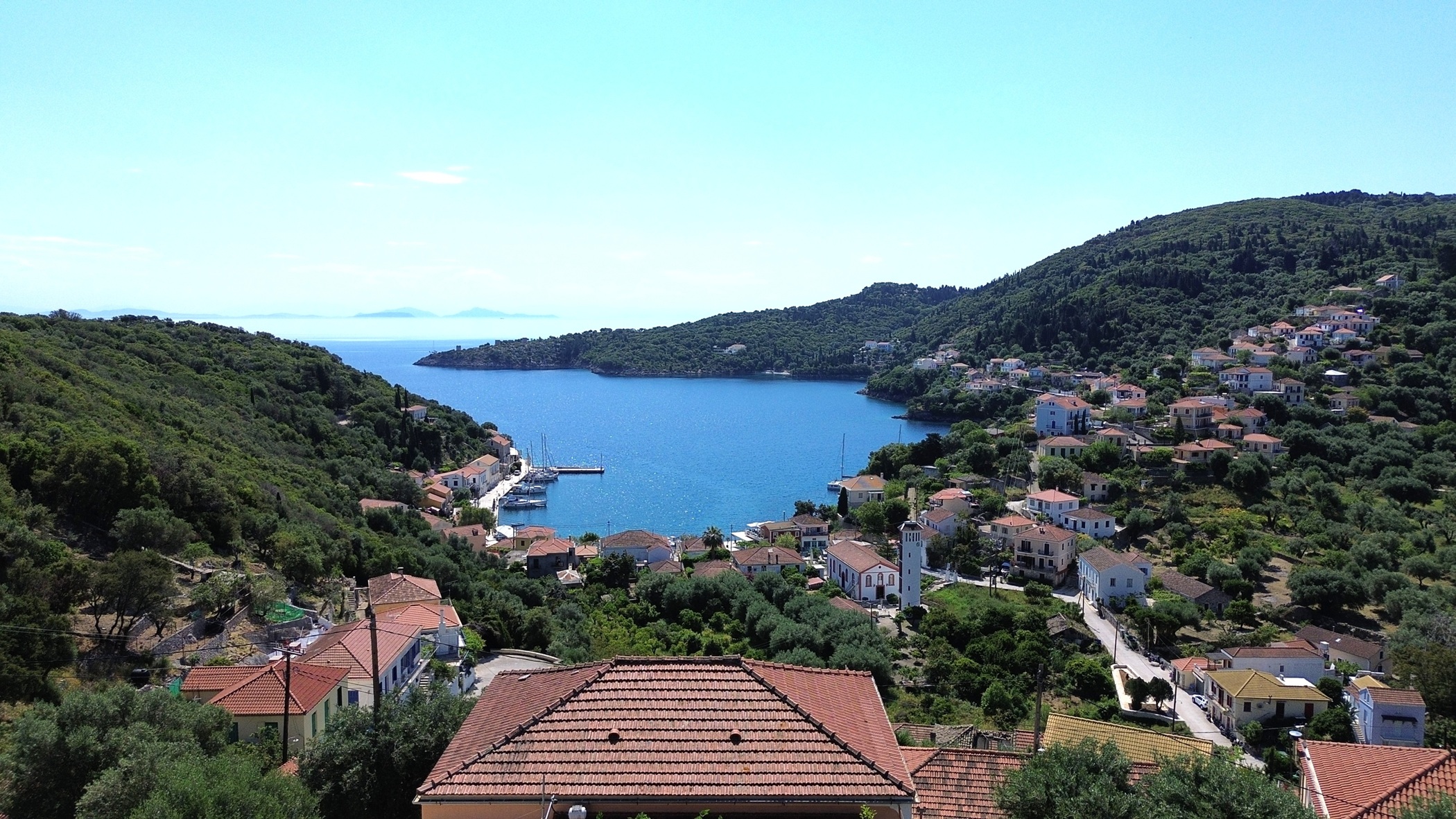 Aerial views of land for sale in Ithaca Greece, Kioni