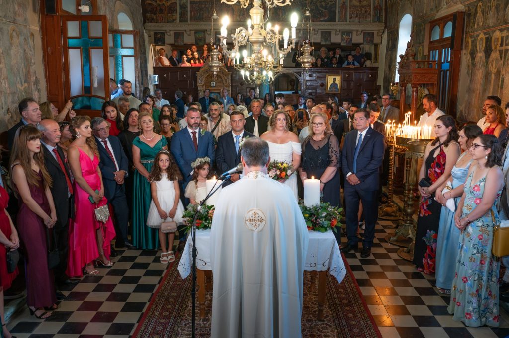 Church ceremony of wedding in Ithaca Greece, Anoghi