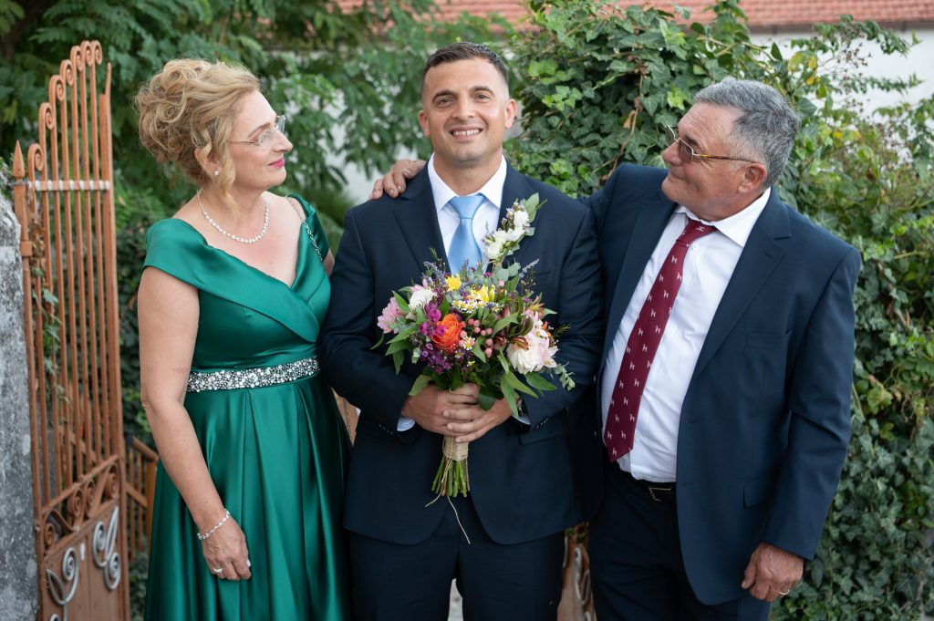 Groom and family at wedding in Ithaca Greece, Anoghi