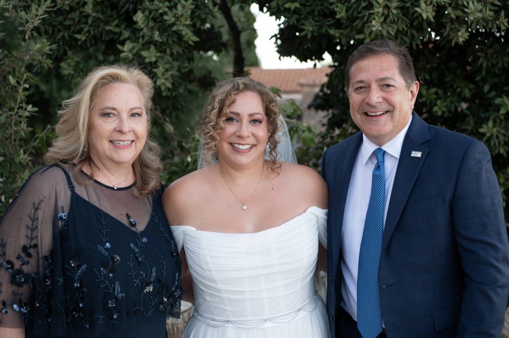 Bride with family at wedding in Ithaca Greece, Anoghi
