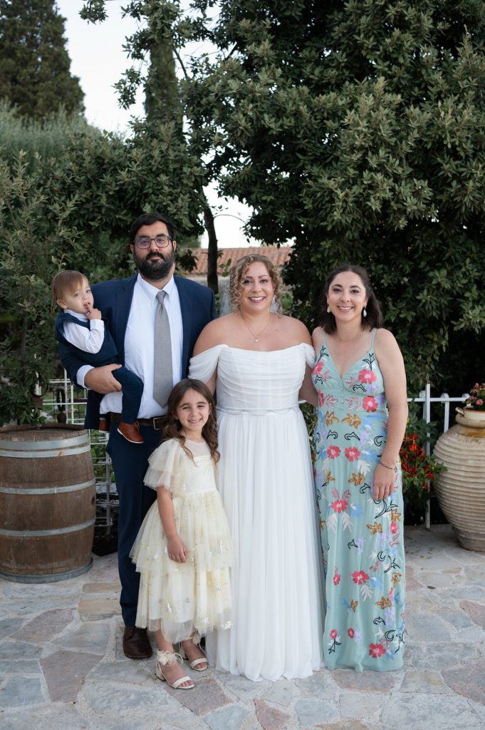 Bride with family at wedding in Ithaca Greece, Anoghi