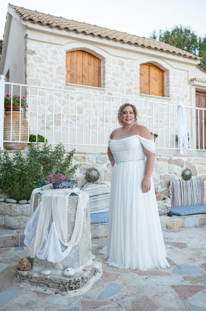 Bride at wedding reception in Ithaca Greece, Anoghi