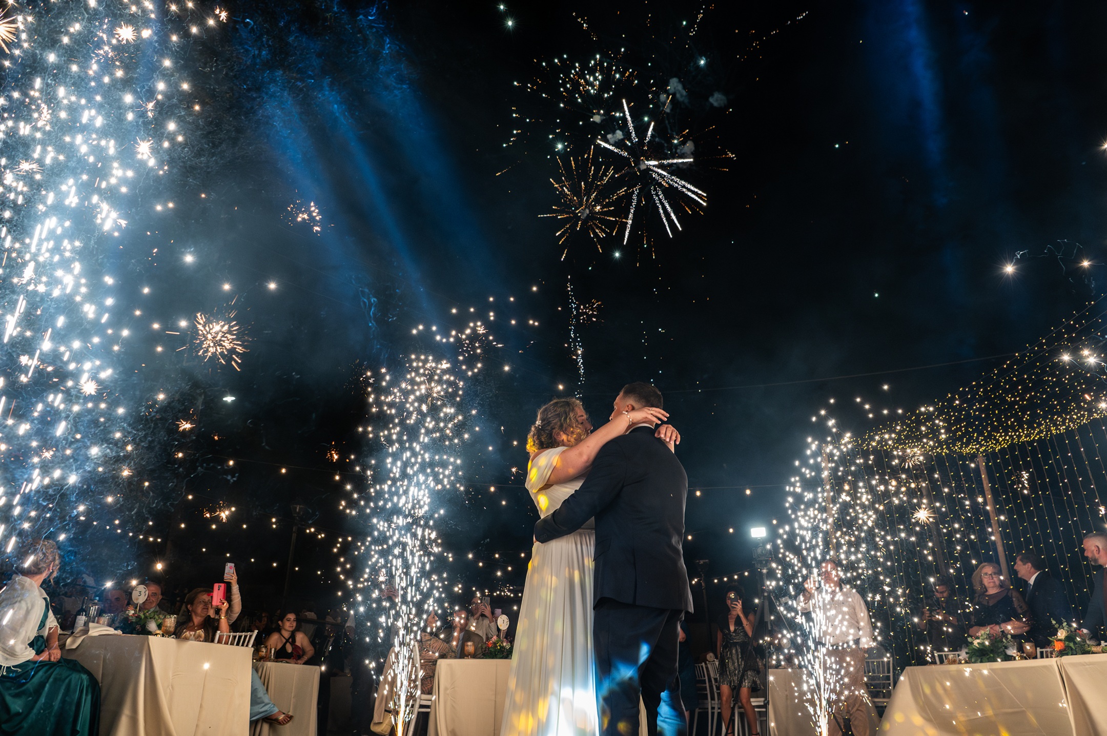 Dance of the couple at wedding reception in Ithaca Greece, Anoghi