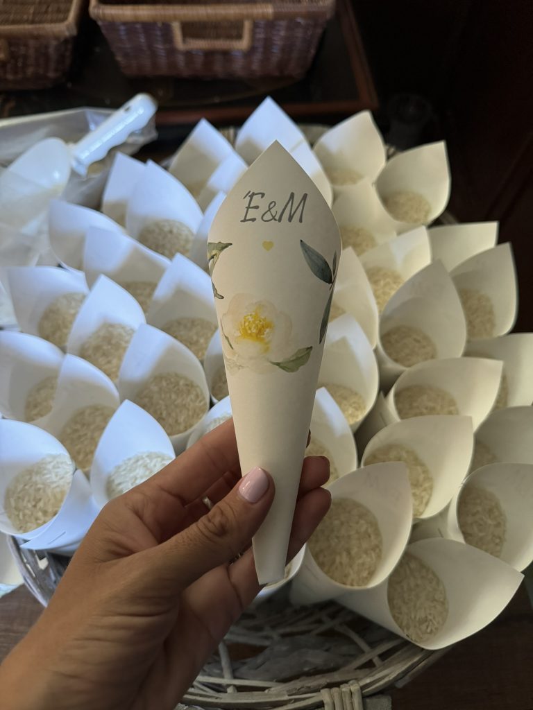 Rice cones for church wedding ceremony in Ithaca Greece, Anoghi