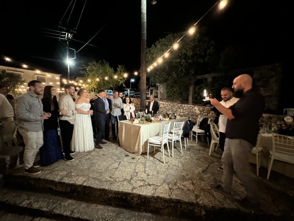 Photographers team at wedding reception in Ithaca Greece, Anoghi