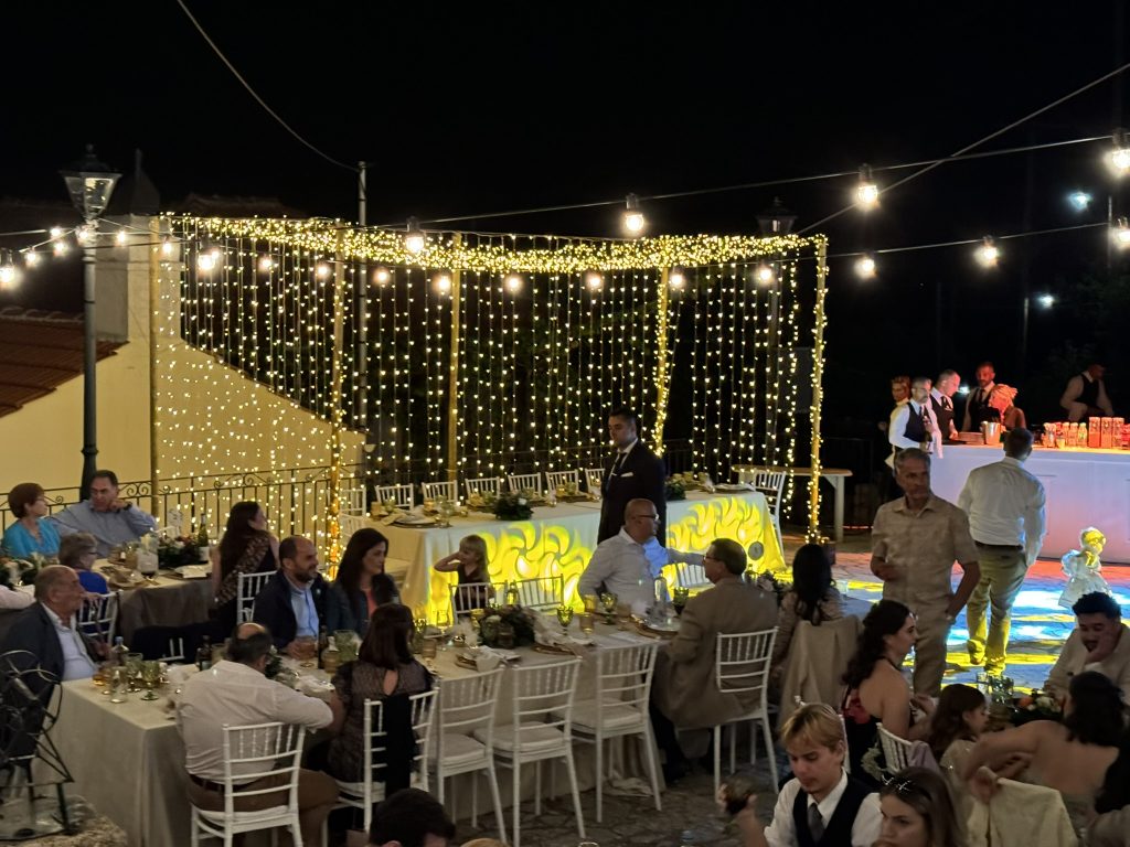 Tables at wedding reception in Ithaca Greece, Anoghi
