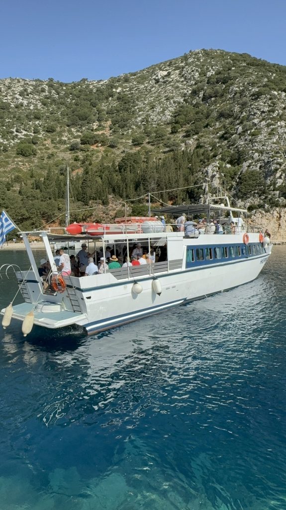 Boat day before wedding rehearsal dinner in Ithaca Greece, Anoghi