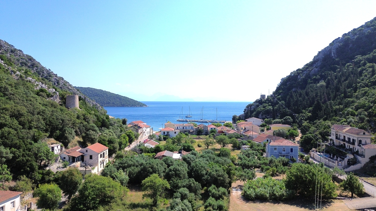 Aerial view of house for sale in Ithaca Greece, Frikes