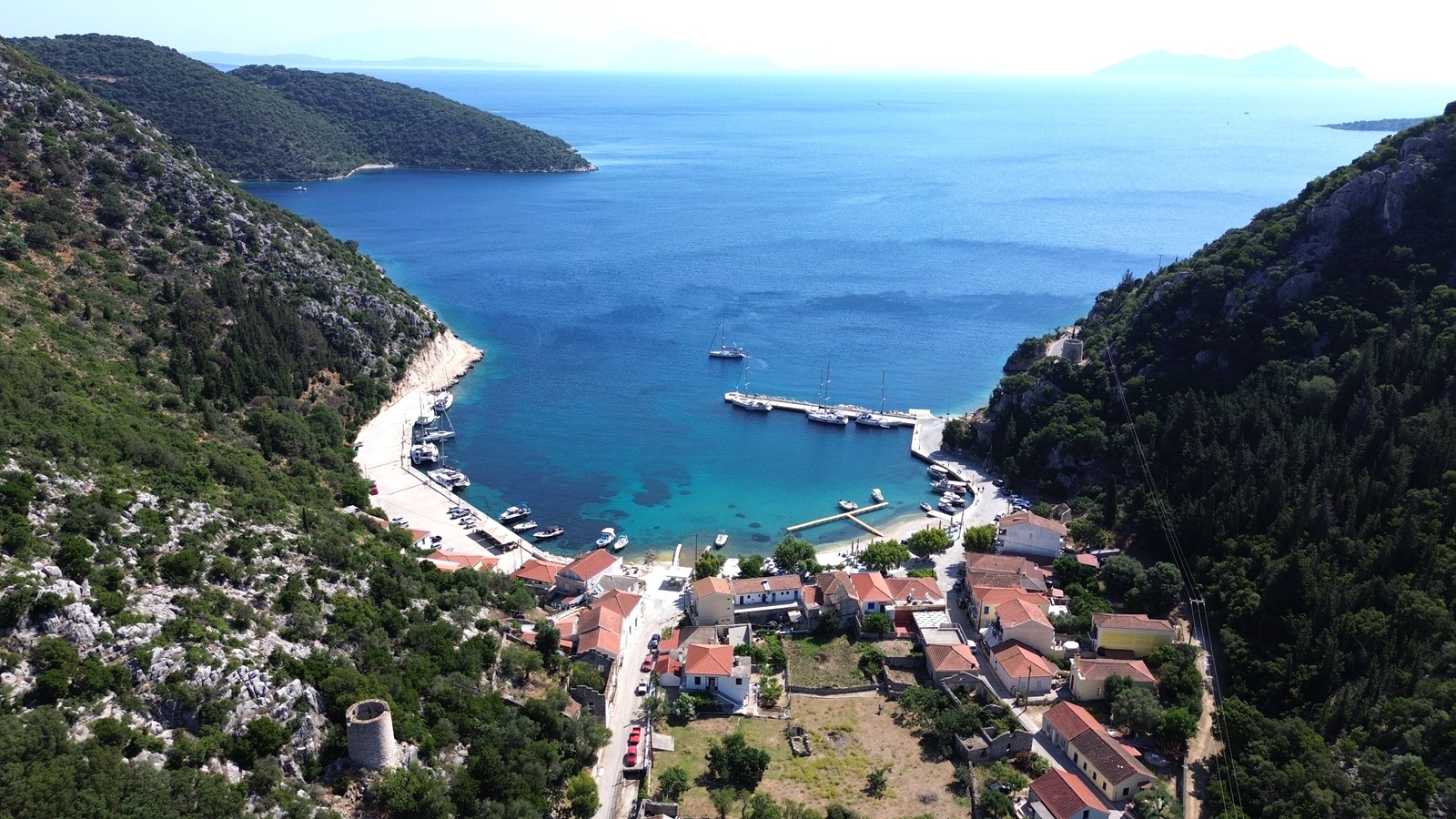 Aerial view with larger area of house for sale in Ithaca Greece, Frikes
