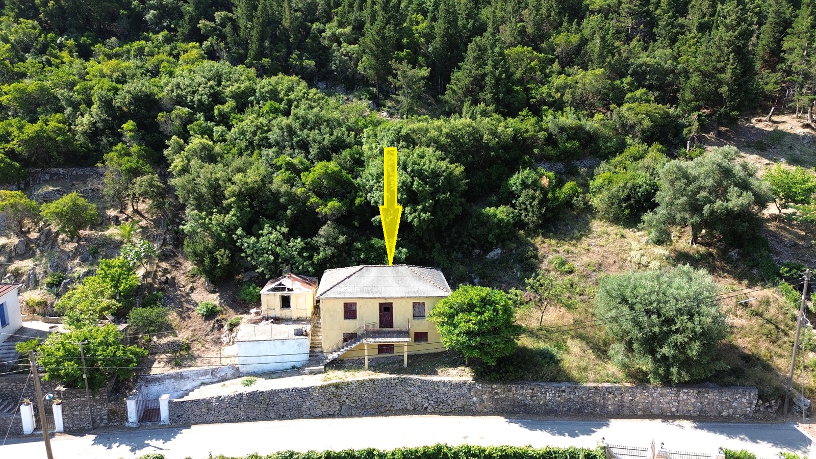 Aerial view with location of house for sale in Ithaca Greece, Frikes