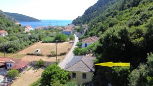 Aerial view with location of house for sale in Ithaca Greece, Frikes