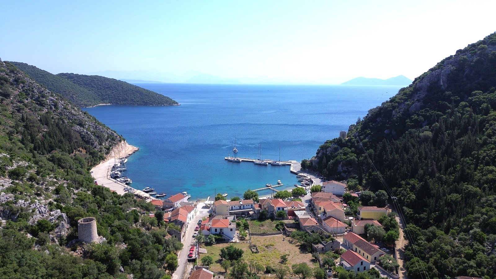 Aerial view with larger area of house for sale in Ithaca Greece, Frikes