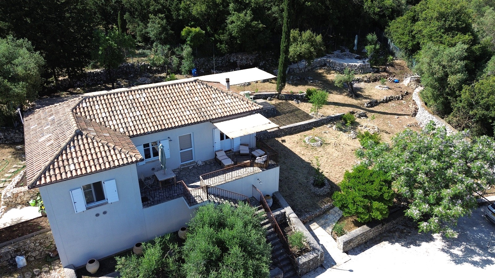 Aerial view of house for sale in Ithaca Greece, Stavros