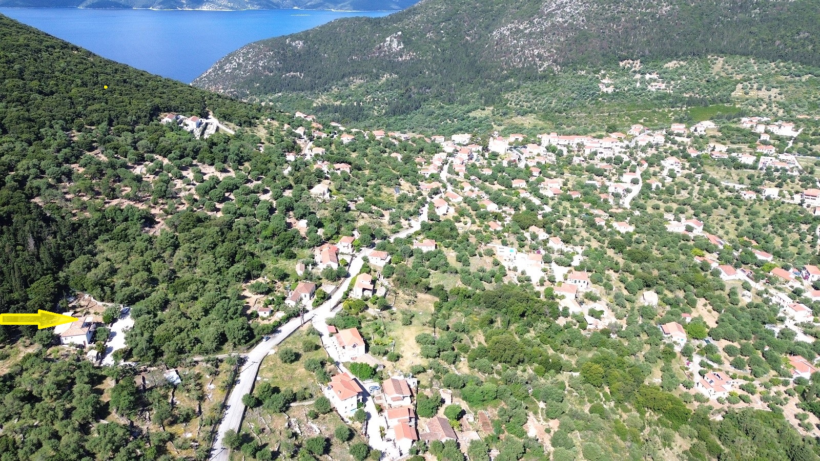 Aerial view and location of house for sale in Ithaca Greece, Stavros