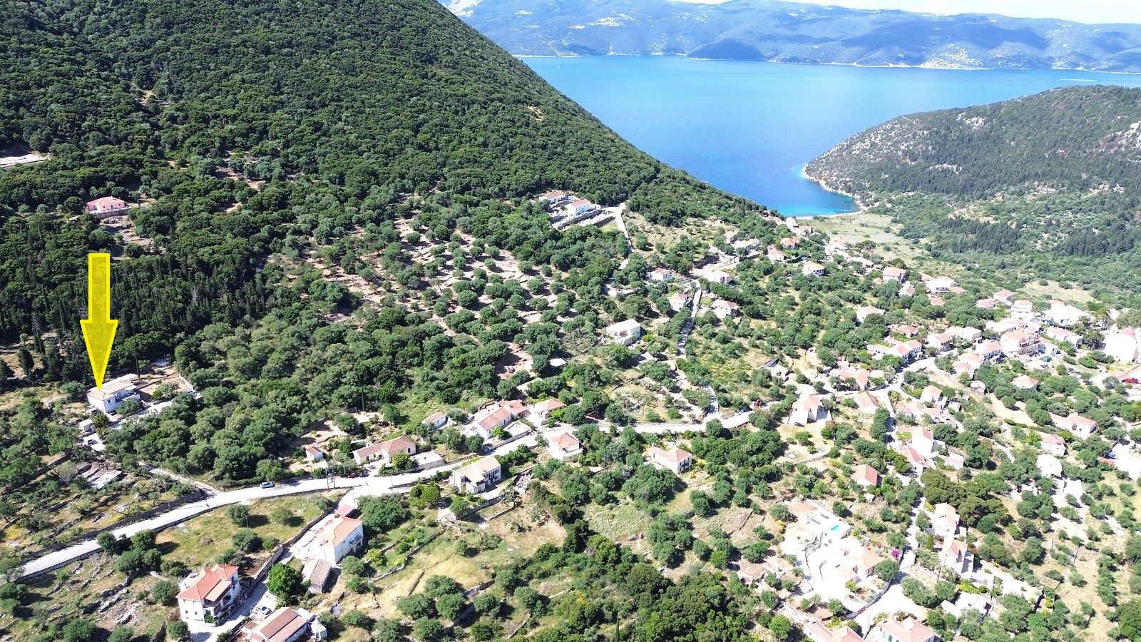 Aerial view and location of house for sale in Ithaca Greece, Stavros