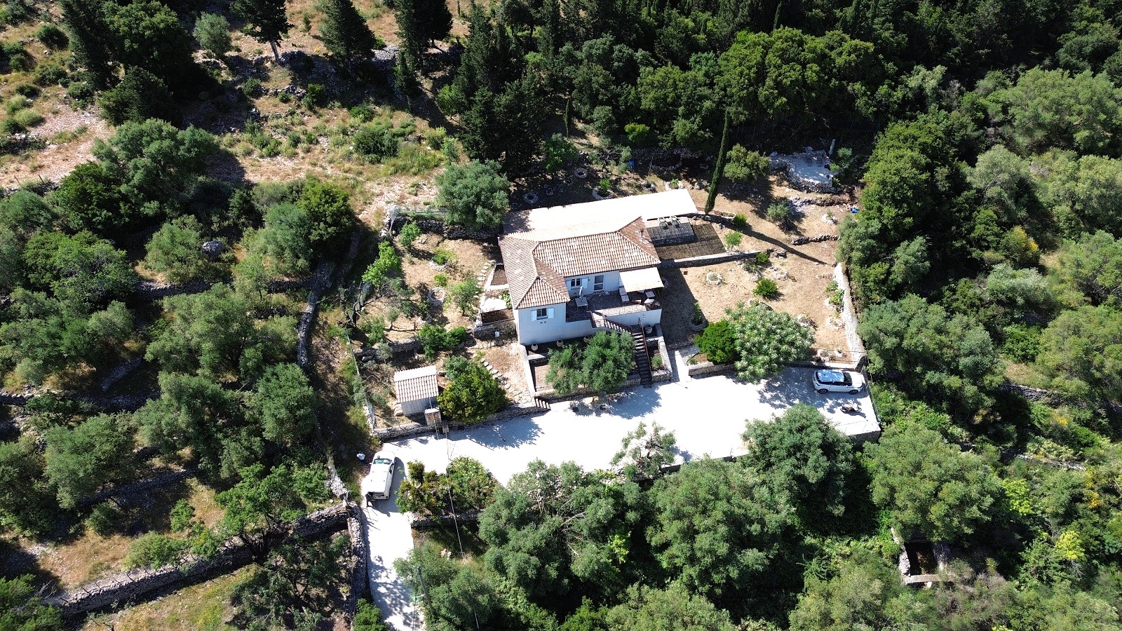 Aerial view of house for sale in Ithaca Greece, Stavros