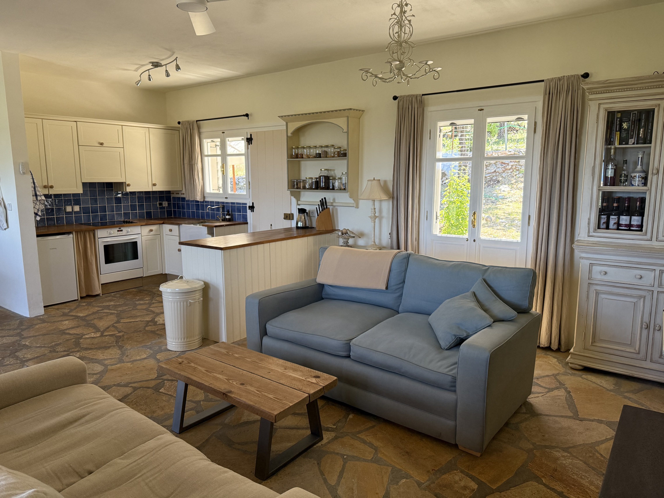 Open plan kitchen and living area of house for sale in Ithaca Greece, Stavros